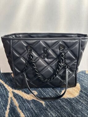 Quilted Black Chain-Handle Tote Bag
